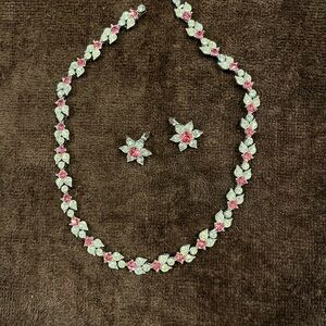 Vintage Floral Necklace and Clip Earring Set
